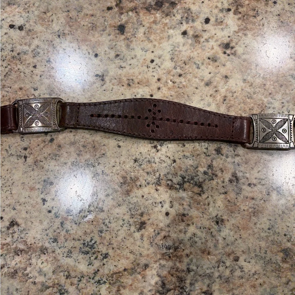 Vintage Fossil 1998 Brown and Silver Tone Leather Belt with Silver Buckle Size M